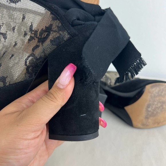 Tabitha Simmons Regina Lace & Suede Ankle Wrap Open Toe Heels Women Size 39 US 9 - Picture 11 of 11